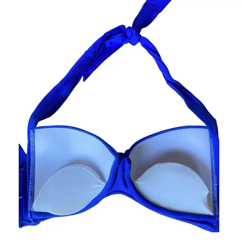 Seafolly Soft Cup Halter Bikini Top Small / Medium D Cup Royal Blue Swim NWOT